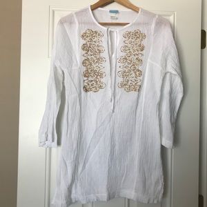 White beaded gauze beach cover up Med.